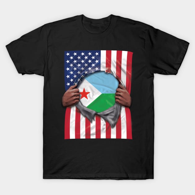 Djibouti Flag American Flag Ripped - Gift for Djiboutian From Djibouti T-Shirt by Country Flags